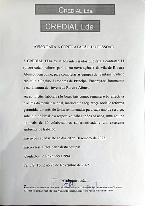CREDIAL Lda. abre 11 vagas