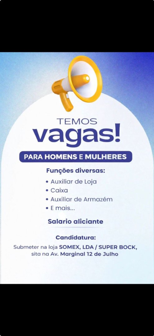 Vagas para Auxiliar, Caixa, e outros