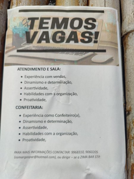 Vagas para Atendimento e Confeitaria