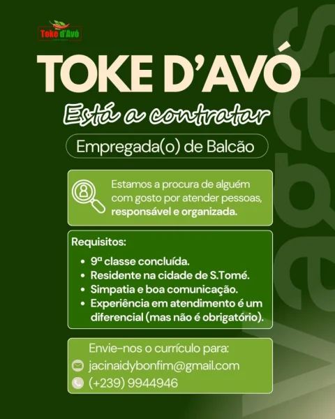 Vaga: Empregada(o) de Balcão – Toke d’Avó