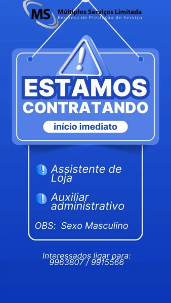Vagas Para Auxiliar Administrativo e Assistente de Loja