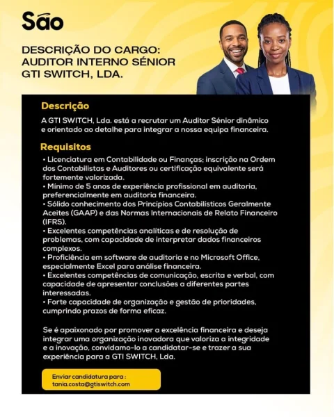 Vaga para Auditor Interno Sénior