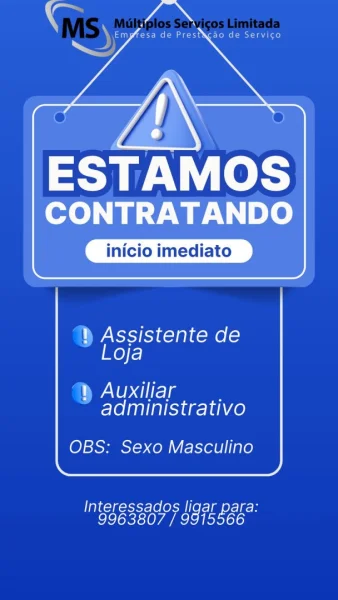 Vaga Para Assistente de Loja e Auxiliar Administrativo