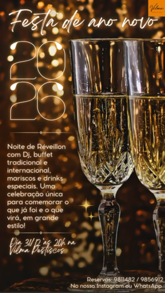 Réveillon 2026 – Grande Noite de Gala no Vilma Petiscos