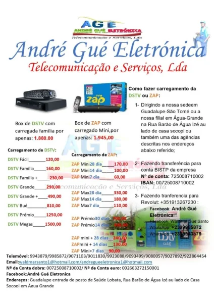 Carregamento da Dstv e Zap